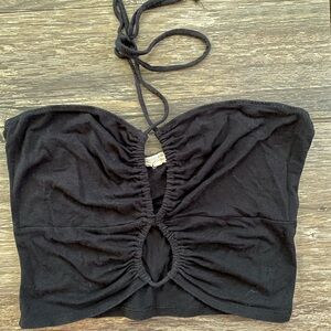 Heart Hips Black Ruched Crop Top with Cut Out